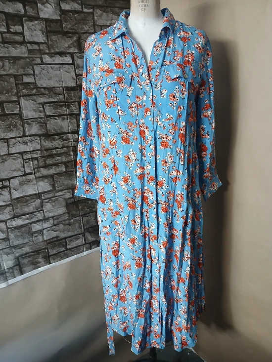 Lucky Brand Blue Maxi Dress with Red Floral Print - Picture 5 of 10